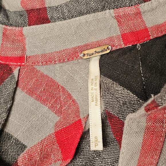 Free People Peppy Plaid Boho Top Oversized Shirt Women Size S Cotton - Picture 4 of 12